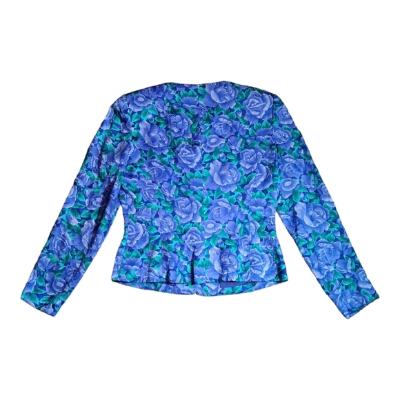 Adrianna Papell Blazer Women's Small 100% Silk Glass Stained Flowers Artsy - Picture 2 of 12